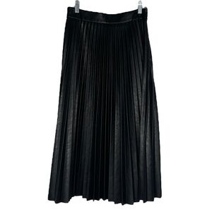 Pleated Leather Midi Skirt